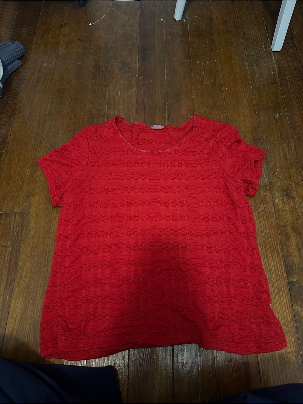 Laura Scott Red Short Sleeve Lace-Texture Tee